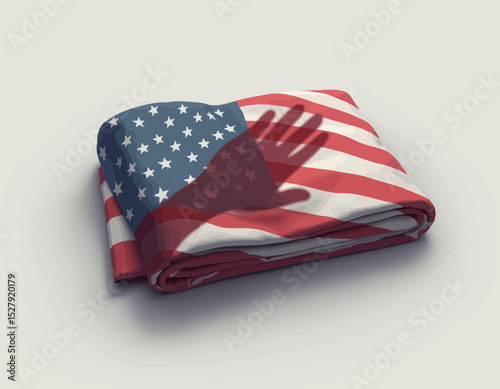 Folded American Flag with Hand Shadow