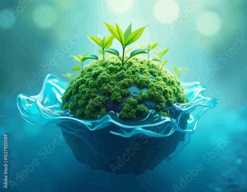 Green Plants Growing on a Blue Water Planet