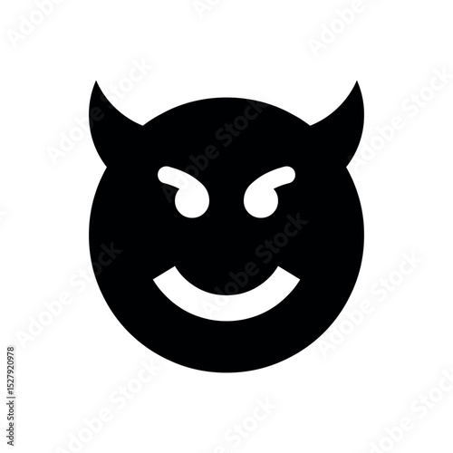 Black Devil Emoji, Mischievous Face Silhouette
Impish Vector Icon, Naughty and Smiling Symbol