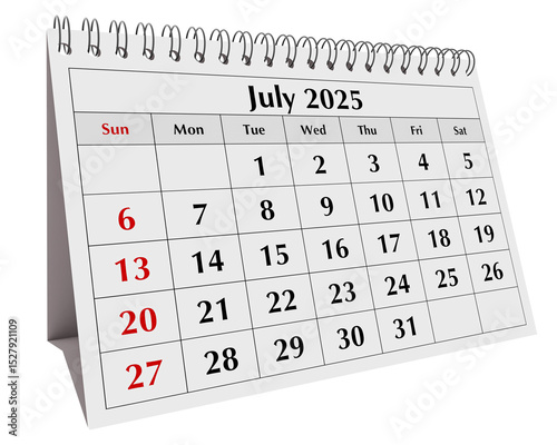 June 2025 calendar. Page of annual business desk month summer calendar isolated on transparent png
