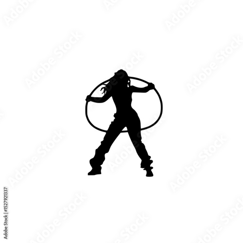 a silhouette of a woman with a hula hoop on a white background black, rope, silhouette, woman 