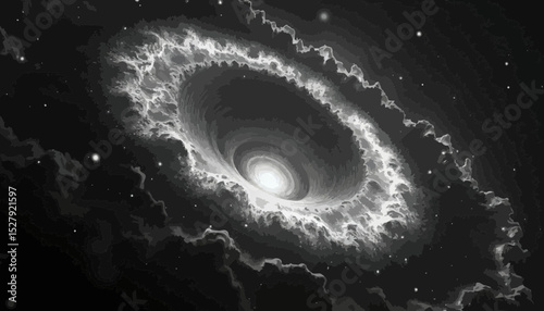 Spiral Galaxy in Black and White Space