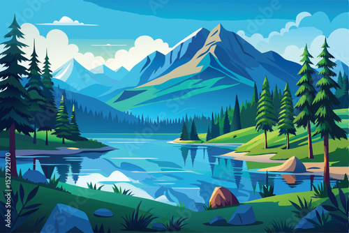 Serene Mountain Lake Landscape A Breathtaking Vista of Nature's Majesty