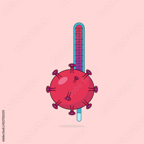 Vector illustration of virus being checked for temperature with thermometer, graphic design for zoonotic diseases