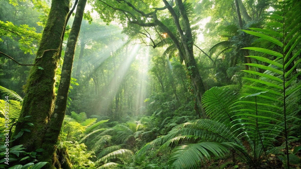 Fototapeta premium Sunlight Penetrating the Lush Rainforest