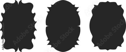 Unique silhouette design element featuring decorative frame shapes. Perfect for branding, labels, or invitations needing a touch of distinct style. Versatile for text or graphics overlay.
