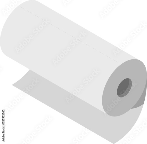 Clean, minimalist isometric illustration of a paper roll.  Perfect for representing concepts of simplicity, new beginnings, or potential.