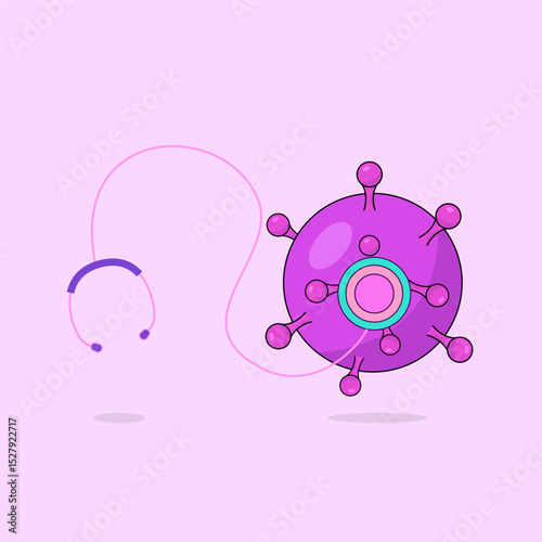Vector illustration of virus being checked for heartbeat with stethoscope, graphic design for zoonotic diseases