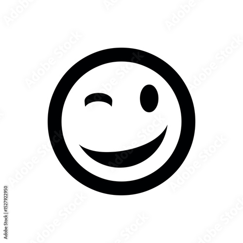 Happy Winking Emoji, Playful Face Icon, Friendly Outline Graphic, Modern Vector Symbol
