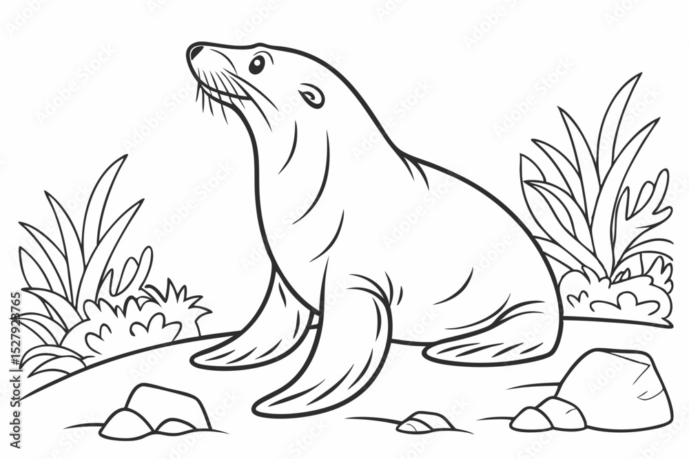 Naklejka premium Coloring page. Marine wild animal. colorless, uncolored, black and white