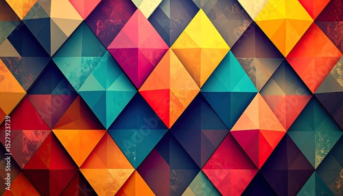 Colorful, geometric pattern of rhombus-shaped tiles