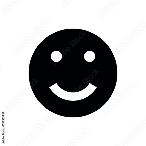 smiley face on white background, Black Smiley Face Icon, Simple Content Emoji, Solid Vector Graphic, User Feedback Symbol