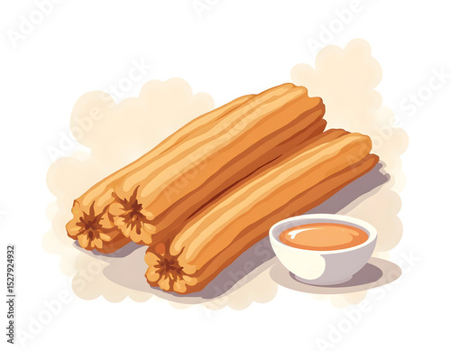 Delightful churros illustration with rich sauce, a classic sweet treat design