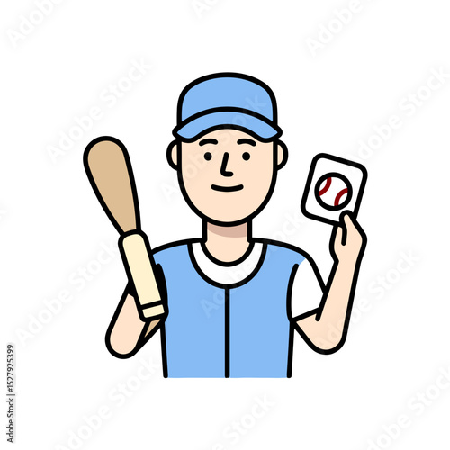 Young boy holding baseball bat and card, concept of MLB - Kids Reactions & Emotions  