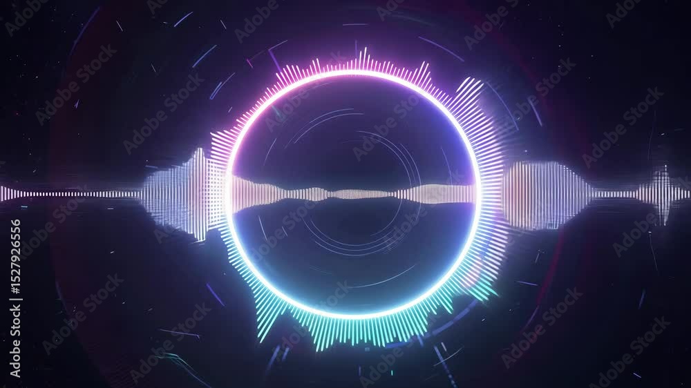 Circular audio spectrum visualizer with neon glow

