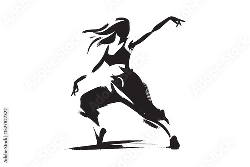 Hip hop dancer silhouette, bold ink sketch, vector illustration