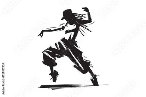 Hip hop dancer silhouette, bold ink sketch, vector illustration