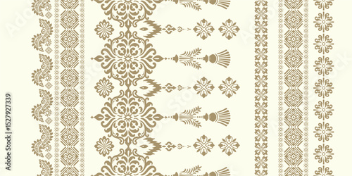 floral pattern vintage ethnic modern embroidery texture boho design vector illustration hand drawn pink flower motif branches leaves wallpaper seamless background border.