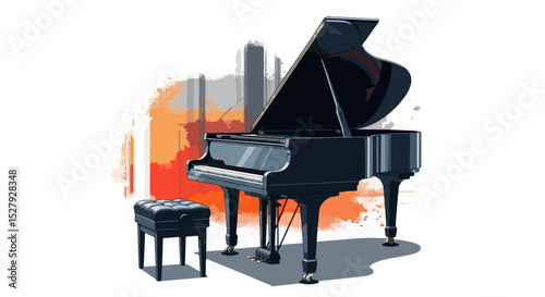 Black Grand Piano with Watercolor Smoke – Elegant Musical Illustration
