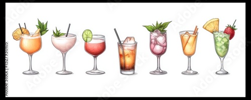 Wallpaper Mural Hand-Drawn Vector Illustration of Various Cocktails and Alcoholic Beverages Perfect for Creative Projects or Menu Designs Torontodigital.ca