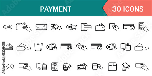 Payment Vector Icon Set | Adjustable Line Weight | Contactless, credit card, NFC, transaction, terminal, mobile, wallet, smart watch, secure, wireless, tap, digital 