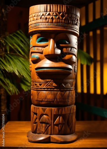 Hand carved tiki totem polynesian tribal art statue
