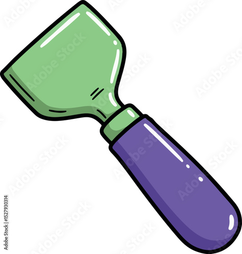 Cartoon Green Garden Scraper with Purple Handle – Gardening Tool Illustration for Soil, Planting, and Outdoor Home Use

