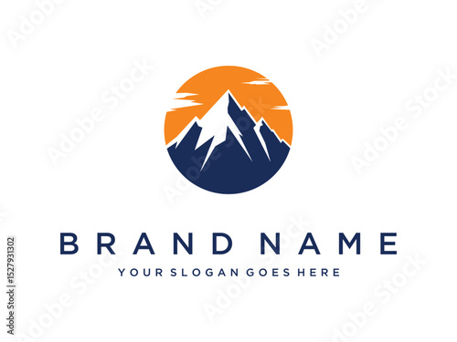 mountain peak with sunset logo vector