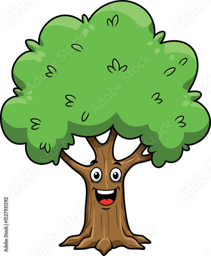 Smiling Cartoon Tree Illustration – Happy Green Tree Character for Nature, Forest, Kids Art, Environment, and Educational Design

