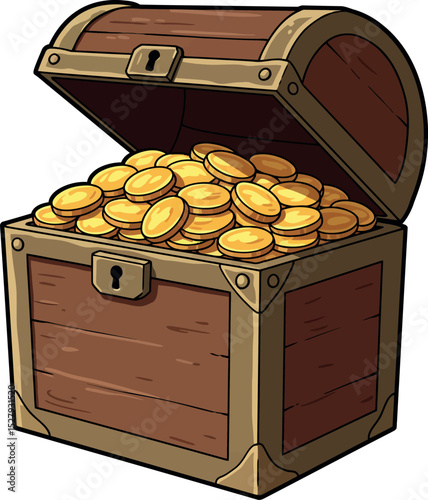 Cartoon Treasure Chest Full of Gold Coins – Pirate Loot Clipart for Games and Kids

