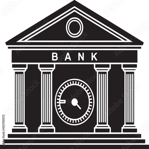 Classic bank building icon black and white.