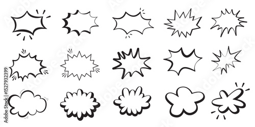 Hand Drawn Comic Speech Bubble Collection – Doodle Style Explosion and Cloud Shapes for Pop Art Design