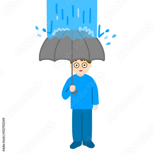 突然ゲリラ豪雨で驚く男性