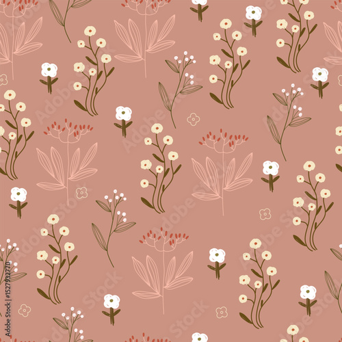 Hand drawn flowers on pastel background. Vector illustration with cartoon flowers.