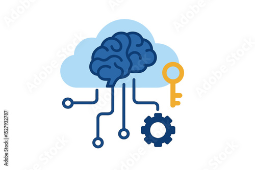 Brain cloud computing with key and gear connecting with artificial intelligence