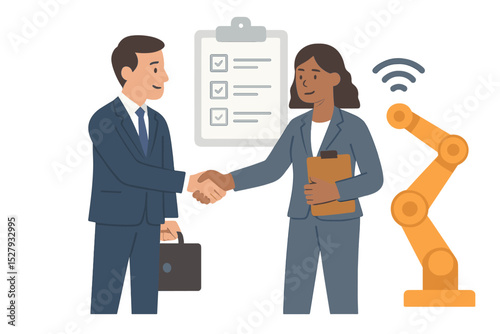 Business agreement with industrial automation and check list complete
