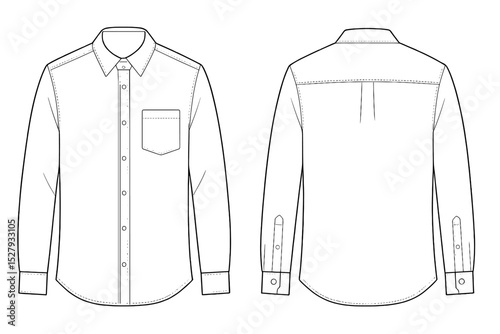 Long sleeved dress shirt vector illustration in front and back views