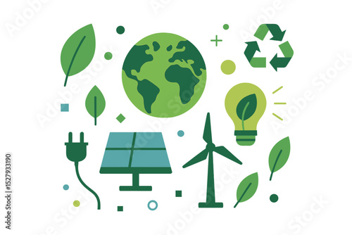 Go green and sustainable energy vector illustration depicting renewable resources and recycling for environmental protection