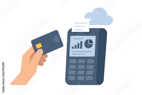 Person transacting with credit card and paying via pos terminal vector icon isolated