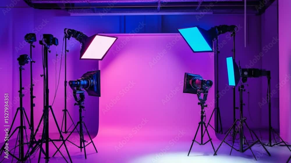 Professional photography studio setup with lights and backdrop for creative photo sessions