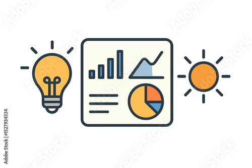 Idea generation and data analysis represented by icons isolated on white background