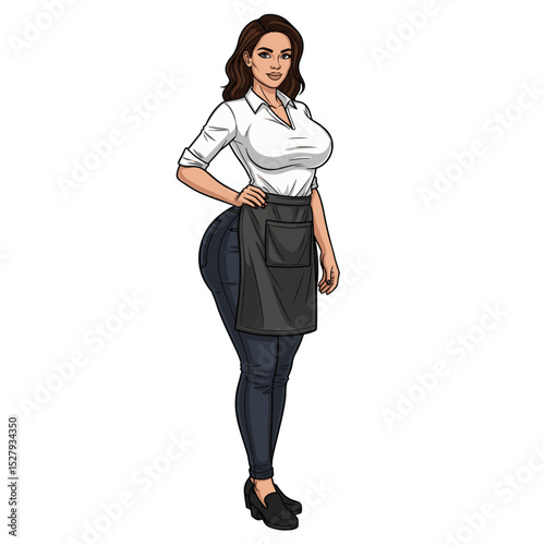 Portrait of a confident woman dressed in casual attire with a modern urban background