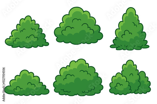 Green garden bushes cartoon set vector illustration icon isolated