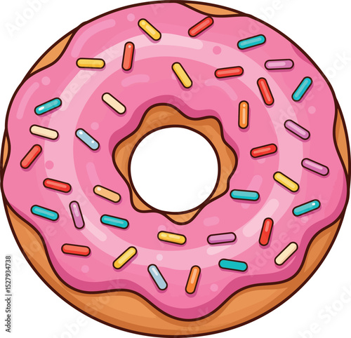 Cartoon Pink Donut with Sprinkles Clipart – Cute Dessert Illustration for Bakery, Food, and Kids Designs


