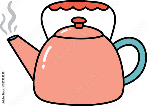 Cartoon Teapot Clipart – Cute Pink Kettle Illustration with Steam for Kitchen, Tea, and Cooking Designs

