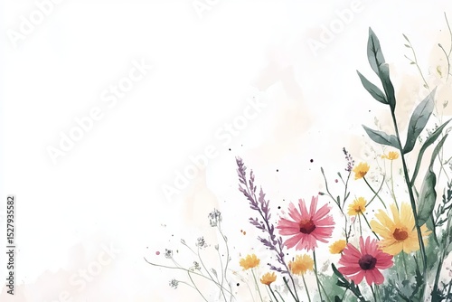 Watercolor Floral Background with Wildflowers