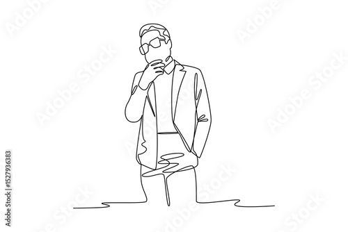 One single line drawing of young boy use trendy fashion. outfit minimalist concept. Fashion for daily activity concept.