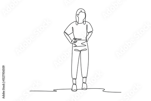One single line drawing of girl use simple outfit. outfit minimalist concept. Fashion for daily activity concept.