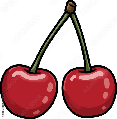 Cartoon Cherries Clipart – Fresh Red Cherry Fruit Illustration for Kids, Food, and Healthy Snack Designs


