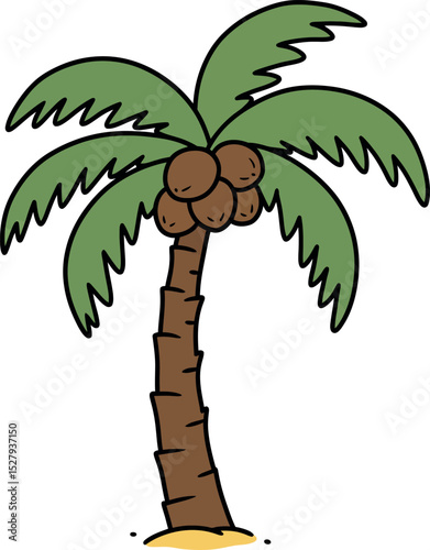 Cartoon Coconut Palm Tree Clipart – Tropical Tree Illustration with Coconuts for Kids, Beach, and Summer Designs

